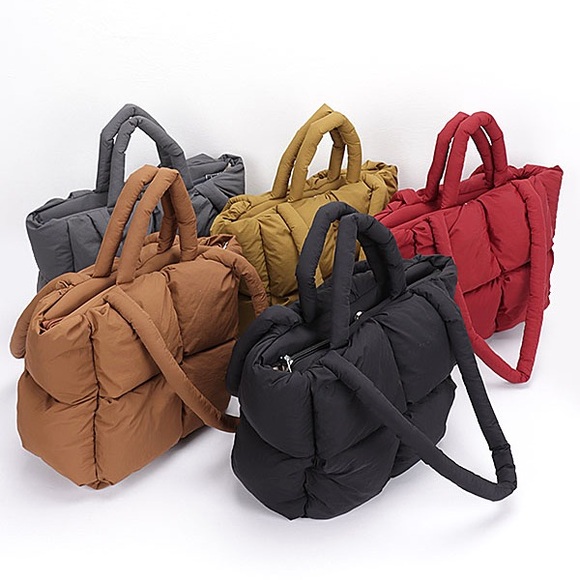 Quilted puffer tote-Black - Picture 3 of 8